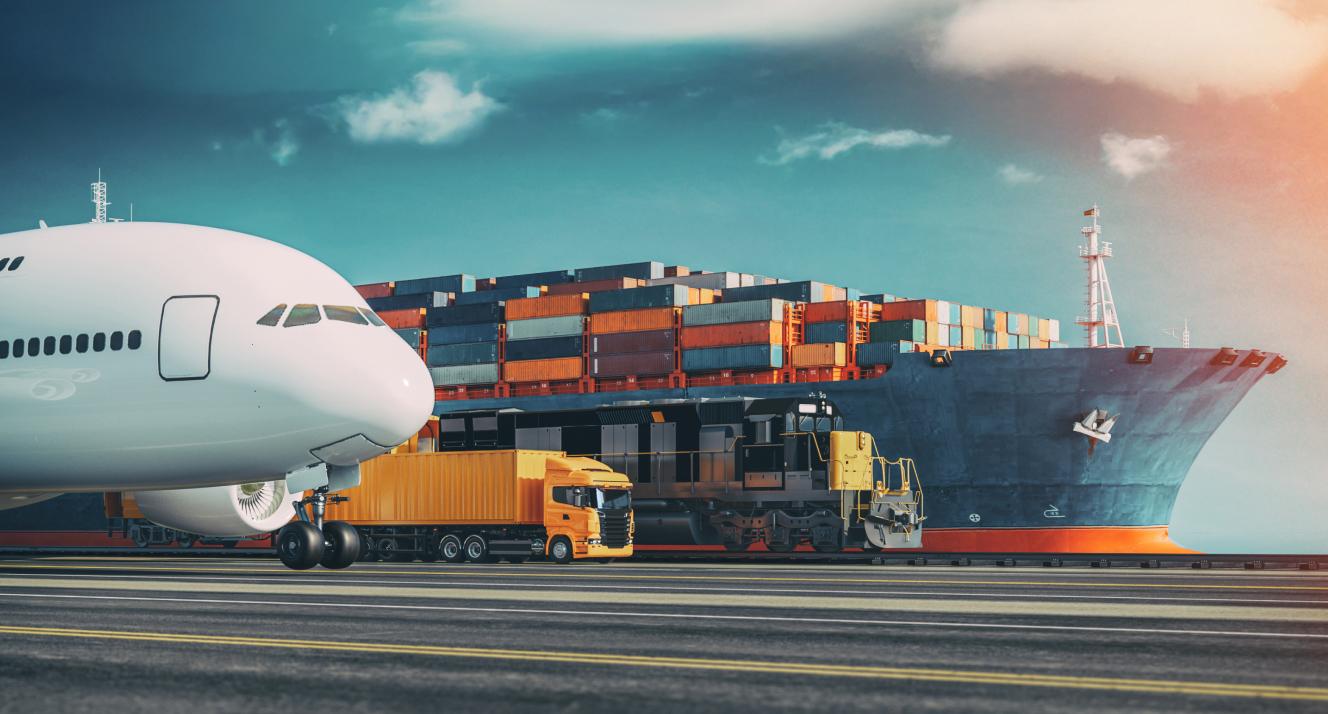 Plane and cargo ship