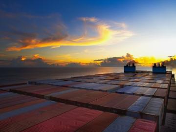 Sunset shipping containers by Pankaj Mishra